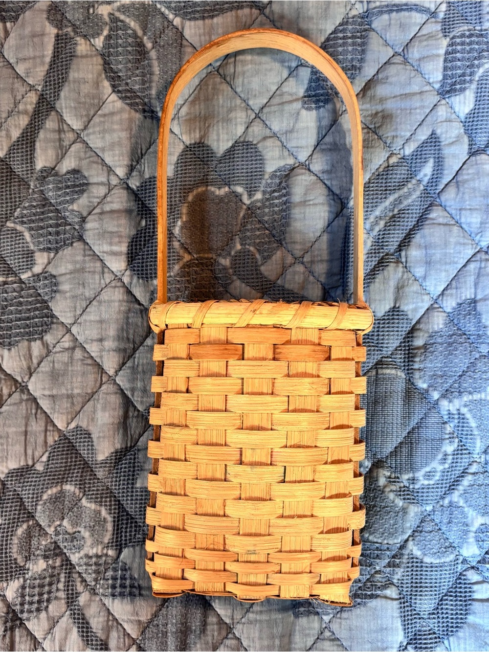 Vintage Handmade Woven Wooden Hanging Wall Basket Signed